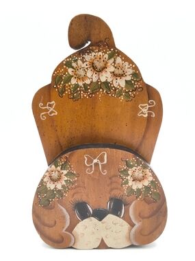 1980s Wilmercrest Wooden Puppy Dog Doorstop - Hand Painted Tole Folk Art
